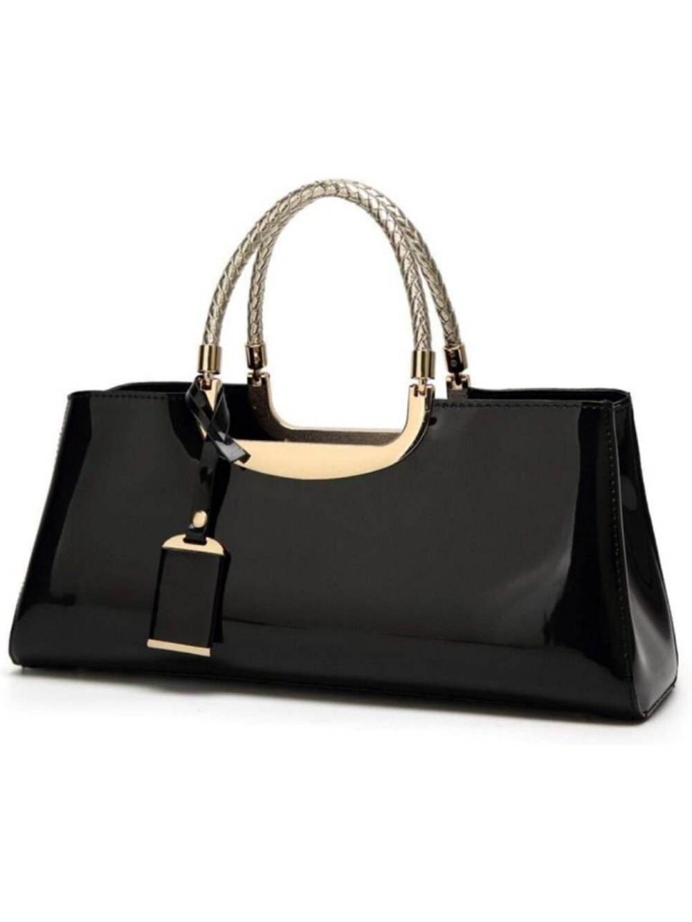 Chic Patent Leather Structured Shoulder Handbag for Evening Parties & Crossbody
